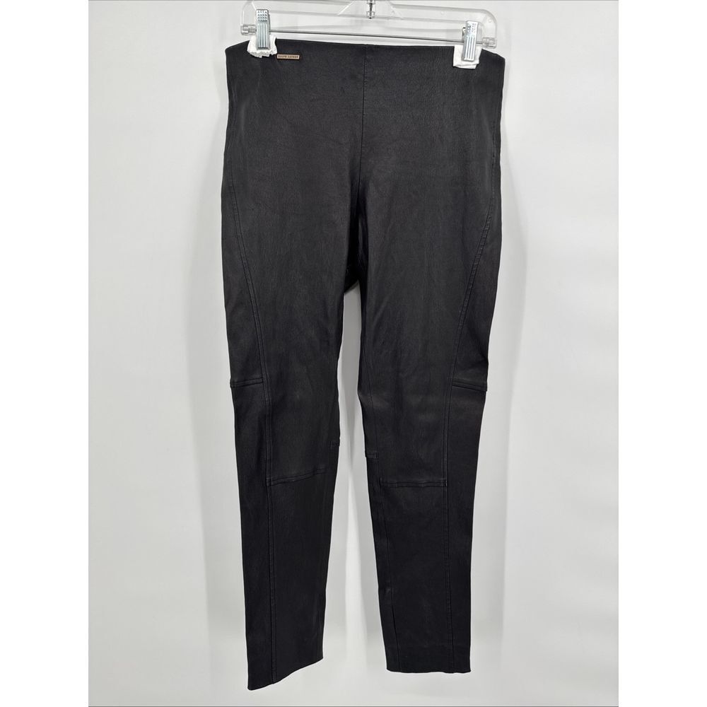 POLO RALPH LAUREN Pants Womens Medium Lamb Leather Skinny Black  Pull-on EUC